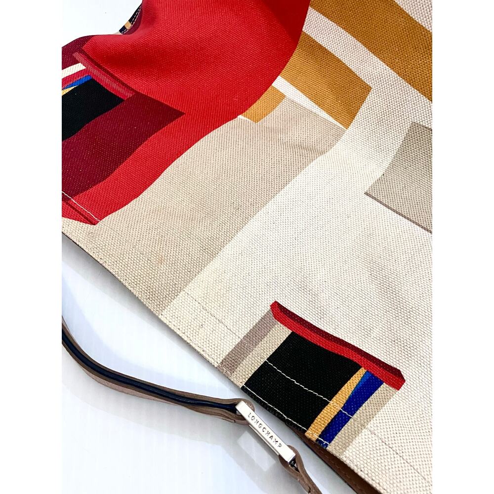 Longchamp France Canvas Shoulder Bag Finca Luisa Geometric Graphic Textile Tote - Picture 10 of 12